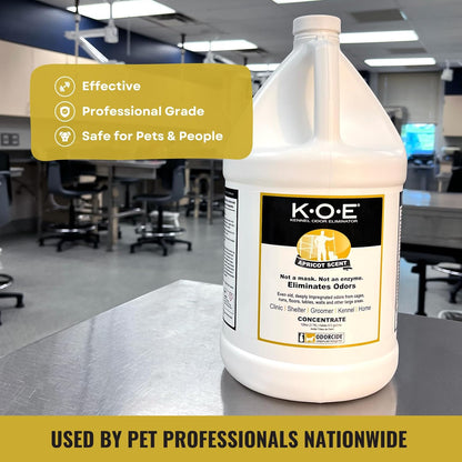 Odorcide K.O.E. Apricot Odor Eliminator Concentrate for Strong Odor for Cages, Runs & More – Home & Kennel w/Safe, Non-Enzymatic Formula - 128 oz