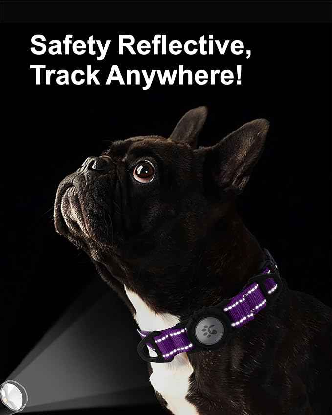 TagME Airtag Dog Collar,Waterproof Reflective Pet Collar with Airtag Holder,Soft Padded and Double D-Rings for Puppy,Purple