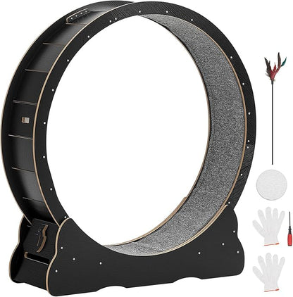 VEVOR Cat Exercise Wheel, 48 in Wooden Cat Running Wheel for Indoor Cats up to 28 lbs, Cats Treadmill with Carpeted Runway & Locking Mechanism, Quiet Kitten Sport Toys for Pets Fitness & Health, Black