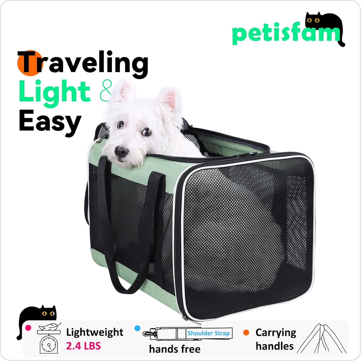 petisfam Easy Load Pet Carrier for Large, Medium Cats, 2 Cats and Small Dogs with Comfy Bed. Easy to Get Cat in, Escape Proof, Easy Storage, Washable, Safe and Comfortable for Vet Visit and Car Ride - Pawvie