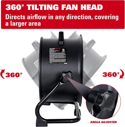 16 Inch High Velocity Industrial Fan Portable Heavy Duty Drum Metal Shop Fan with 3-Speed 360° Tilting, Floor Fans for Warehouse Workshop Garage, ETL Listed, EMF101618D