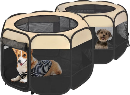 EighteenTek 2-in-1 Pop Up Cat Playpen, Assembly-Free Dog Puppy Pet Playpen, Indoor Outdoor Cats Enclosed, Cat Tent House Crate Cage, Portable & Foldable Playpen for Kittens(No Divider, Unified Space)