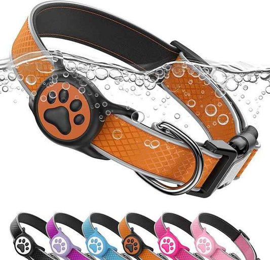 Reflective Dog Collar with Waterproof tag Holder & Anti-Lost QR Code | Ultra-Durable | Soft Padded | Safety Locking Buckle | Fit Large Dogs (Orange L(15.7"-23.6"))
