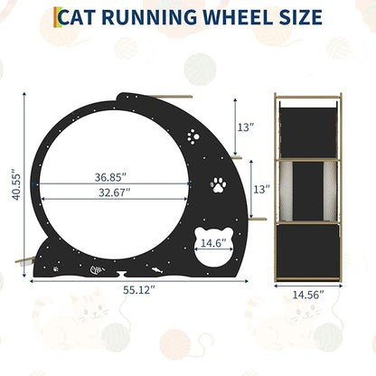55" Multi-Cat Exercise Wheel with 3-Level Jumper & Scratching Pad - Silent TPE Spinner Activity Center with Rest Area to Prevent Boredom and Obesity in Indoor Cats