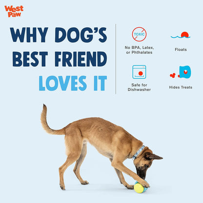 WEST PAW Zogoflex Toppl Treat Dispensing Dog Toy Puzzle – Interactive Chew Toys for Dogs – Dog Toy for Moderate Chewers, Fetch, Catch – Holds Kibble, Treats, X-Large, Tangerine