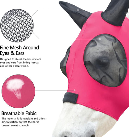 Horse Fly Mask, Fly Masks for Horses with Ears, Super Comfort & Stretchy Fitting Equine Fly Mask Red Cob