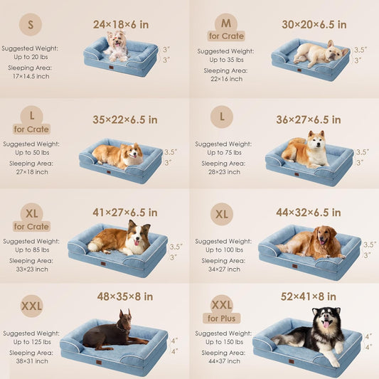 EHEYCIGA Orthopedic XL Dog Beds, Waterproof Memory Foam Dog Bed for Extra Large Dogs, Non-Slip Bottom and Egg-Crate Foam Big Pet Couch Bed with Washable Removable Cover, Washed Blue