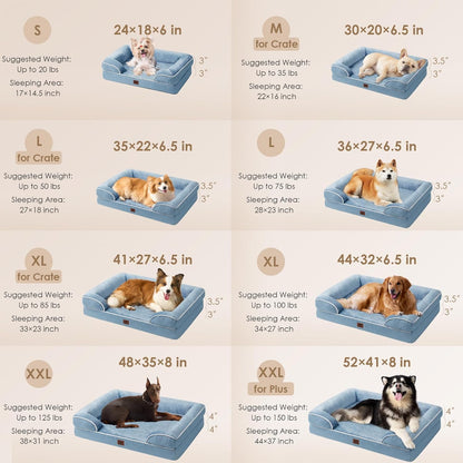 EHEYCIGA Orthopedic Dog Beds for Extra Large Dogs, Waterproof Memory Foam XXL Dog Bed with Sides, Non-Slip Bottom and Egg-Crate Foam Big Pet Couch Bed with Washable Removable Cover, Washed Blue