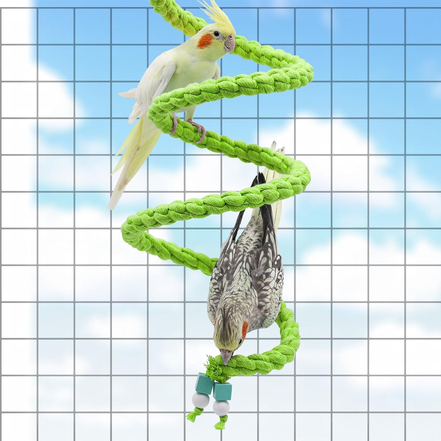 Dnoifne 59 Inches Bird Spiral Rope Perch, Bird Rope Swing Perch, Bird Cage Stand Pole Accessories, Bird Standing Climbing Toy for Parrot Parakeet Budgies Lovebirds Cockatiels (59""/1.5 M), Green