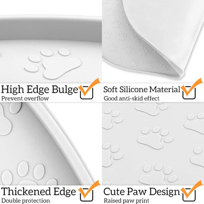 KPWACD Pet Placemat for Dog and Cat, Anti-Slip Waterproof Dogs Feeding Bowl Mat Prevent Food and Water Overflow, Silicone Puppy Dish Mats Suitable for Small Medium Big Pets, White, 24" * 16"