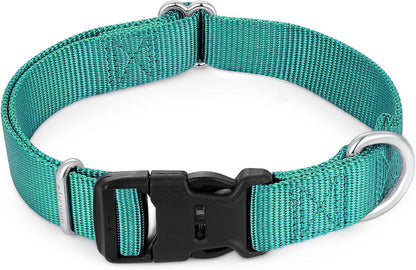 Mikivery Nylon Dog Collar with Quick Release Buckle Soft Adjustable Sturdy for Small Medium Large Dogs Teal,L