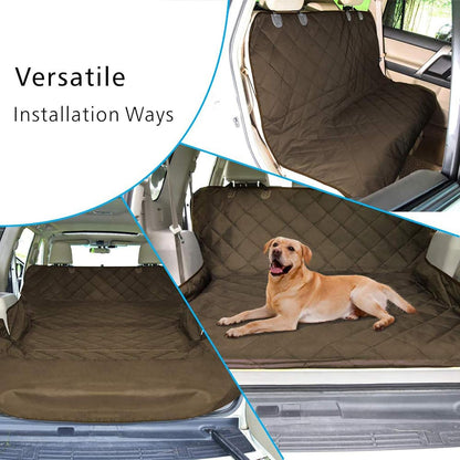 F-color SUV Cargo Liner for Dogs, Water Resistant Pet Cargo Cover Dog Seat Cover Mat for SUVs Sedans Vans with Bumper Flap Protector, Non-Slip, Large Size Universal Fit, Brown - Pawvie