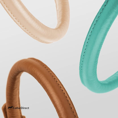 CollarDirect Rolled Leather Dog Collar, Soft Padded Round Puppy Collar, Handmade Genuine Leather Collar Dog Small Large Cat Collars 13 Colors (15-19 Inch, Mint Green Textured)