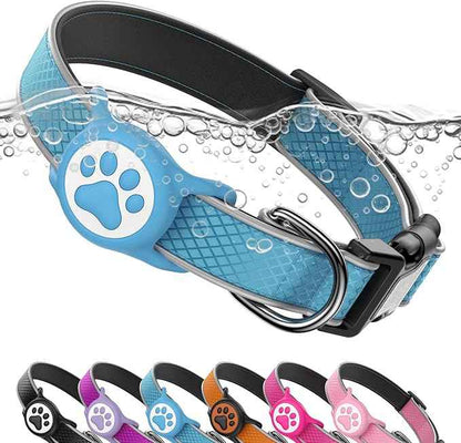Airtag Dog Collar with Waterproof AirTag Holder & Anti-Lost QR Code, Reflective, Soft Padded & Safety Locking Buckle | Fit Large Dogs (Blue L(15.7"-23.6"))