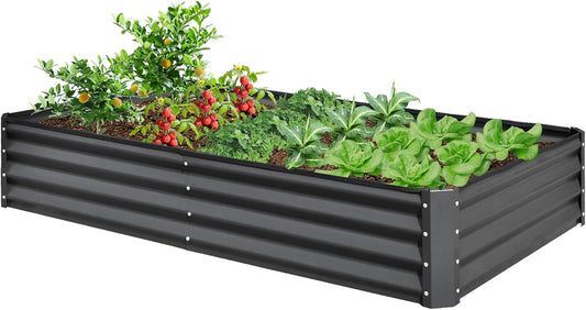 Domi Galvanized Raised Garden Bed, 6x3x1Ft Thickening Metal Planter Box for Vegetables Bottomless for Backyard Outdoor, 1" Deep w/ 128 Gallon Capacity - Dark Gray