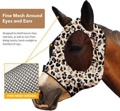 Harrison Howard Super Comfort Stretchy Fly Mask Large Eye Space with UV Protection Soft on Skin with Breathability Leopard Print Full Size