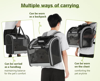 Pecute Cat Backpack with Widened Interior Space, Upgraded Dog Backpack Carrier with Various Ways to Carry, Pet Backpack with Breathable Mesh, Pet Travel Carrier with Soft Padded, Reinforced Support