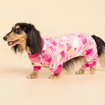 Fitwarm Cupcake Dog Pajamas, Birthday Outfit for Small Dogs Girl, Cozy Pet Onesie with Feet, Pink, Small