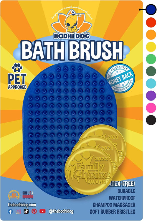 Bodhi Dog Stainless Steel Comb & Shampoo Brush - Bath & Shower Supplies for Dogs & Cats - Removes Shedding, Mats & Tangles - Pet Grooming Scrubber Bundle (Blue)