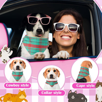 Sanwuta 120 Pcs Plaid Dog Bandanas Bulk Pet Scarves Adjustable Soft Cute Dog Triangle Scarfs for Medium Small Dogs Cats Large Puppy