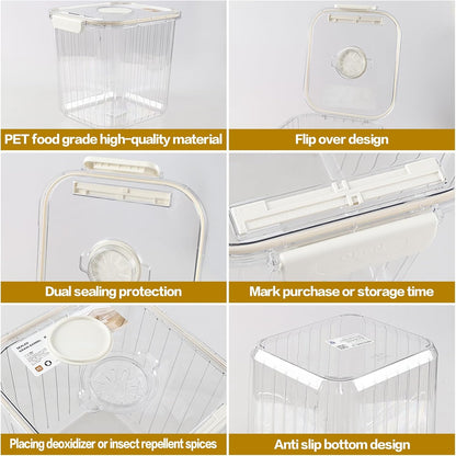 22 Lbs Large Rice Storage Container with Measuring Cup, Clear Pets Food Bin with Seal Locking Lid, Dry Food Flour Bin for Rice, Flour, Pet Food, Baking Supplies