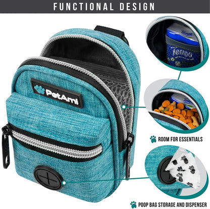 PetAmi Dog Poop Bag Holder for Leash, Pet Waste Dispenser With Clip for Puppy Walking Accessories, Travel Camping, Treat Pouch Supplies With Doggy Roll, Blue