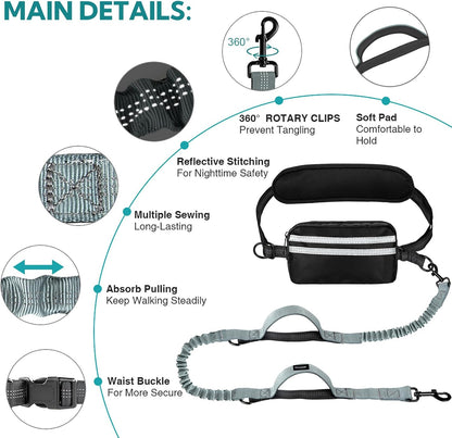 Hands Free Dog Leash with Pouch,Double Leash for Two Dogs