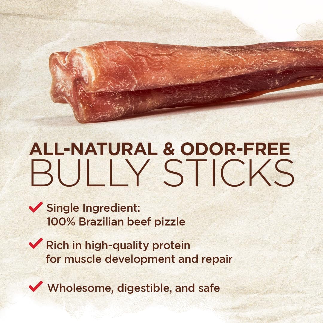 Natural Farm Odor Free Eccentric Bully Sticks (2-5 Inch, 8 Ounces Bag) for Small & Medium Dogs - 100% Beef Chews for Pups, Non-GMO, Grain-Free, Fully Digestible Long Lasting Dog Treats