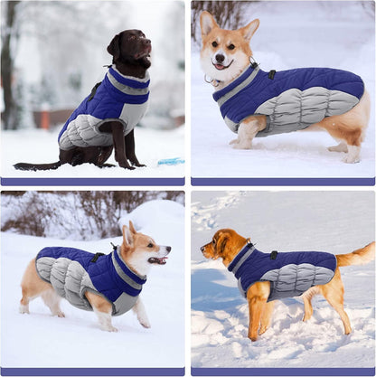 FUAMEY Dog Coat for Large Dogs,Waterproof Dog Winter Jacket with Harness Built in Puppy Cold Weather Coats Reflective Pet Vest with Zipper Warm Fleece Dogs Snowsuit Windproof Blue L