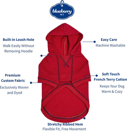 Blueberry Pet Essentials Soft & Comfy Better Basic Cotton Blend Dog Hoodie Sweatshirt in Red, Back Length 22", Pack of 1 Jacket for Dogs