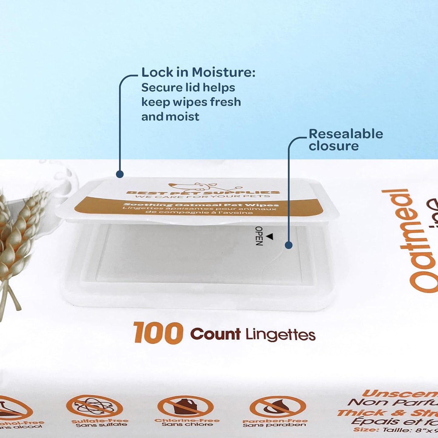 Best Pet Supplies Pet Wipes for Dogs - Dog Wipes Cleaning Deodorizing, or Coats, Ears, Paws - Soothing Oatmeal, 100 Count