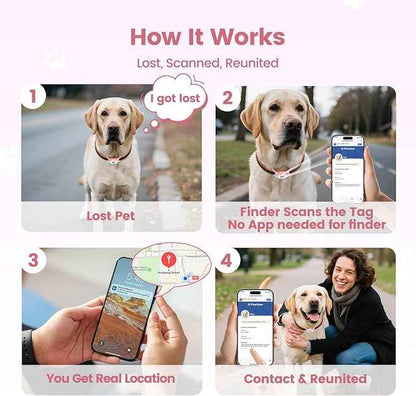 for Airtag Dog Collar Holder with QR ID Tag, Glow in the Dark, Fluorescent Waterproof Silicone for Airtag Case for Dog Collars, Scan for Instant Alert, Emergency Contact, Pet Profile (Pink)