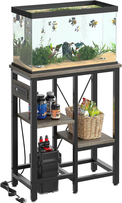 10 Gallon Fish Tank Stand with Power Outlets, 20 x10 Metal Aquarium Stand with 3-Tiers Adjustable Storage Shelves, 6-Legs Reptile Terrarium Stand, 264 LBs