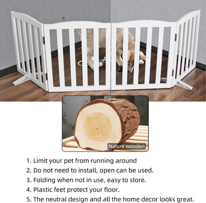 ZJSF Foldable Freestanding Indoor Dog Gate for House Wood White Long Pet Gates Dog Fence for Stairs Puppy Gates for Hallways,Pet Fence, Puppy Gate,Support Feet Included 24 "Height-4 Panels