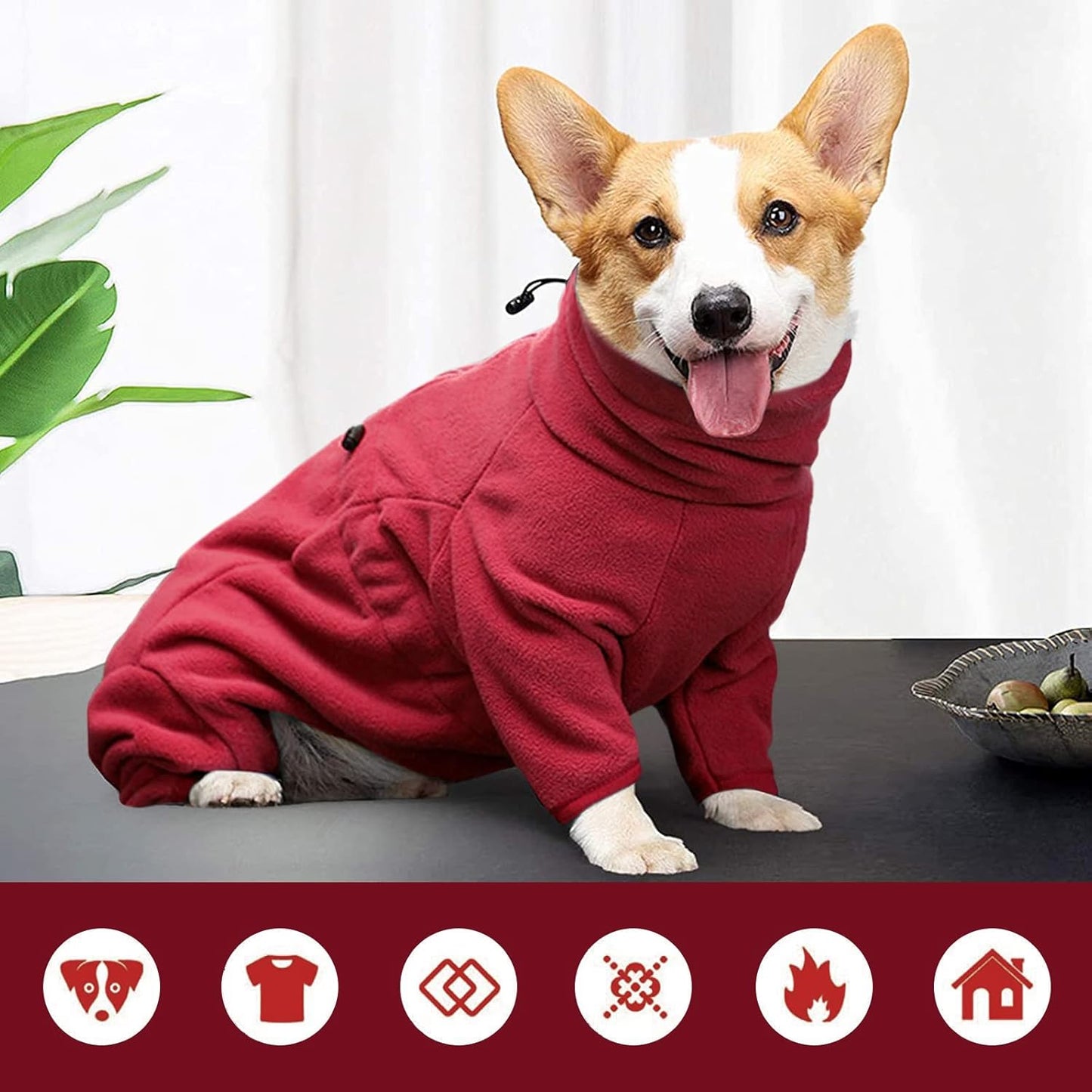 ROZKITCH Dog Pajamas Medium Size Dog, Pet Windproof Warm Cold Weather Jacket Vest Cozy Jumpsuit Apparel Outfit Clothes for Small Medium Large Dog Walking Hiking Sleep Red M