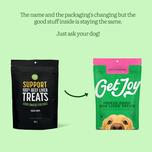 Get Joy Freeze Dried 100% Beef Liver Dog Treats, 4oz | Single Ingredient Organ Meat, High Protein Raw Dog Food Topper, Snack & Training Rewards | Grain Free, Gluten Free, Filler Free