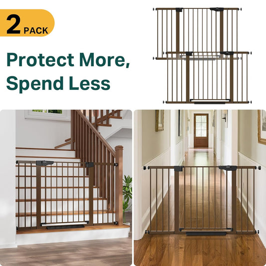 Cumbor 2 Pack 29.7"-51.5" Extra Wide Baby Gate for Stairs, Mom's Choice Awards Winner-Dog Gates for Doorways, Pressure Mounted Walk Through Pet Gate Indoor, Safety Auto-Close Child Gate for Kid,Brown
