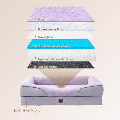 EHEYCIGA Memory Foam Dog Bed for Large Sized, Orthopedic Dog Sofa with Sides and Waterproof Liner, Washable Bolster Pet Couch with Removable Cover, 36x27x7 Inch, Purple