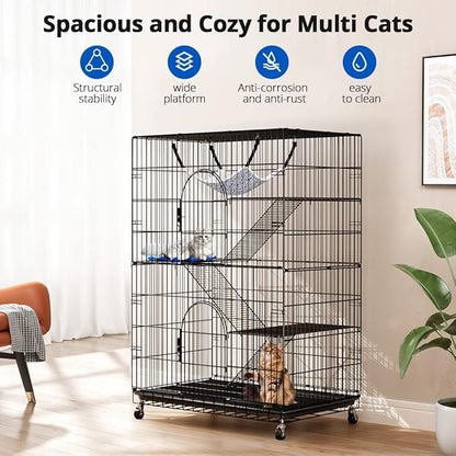 PawGiant 4-Tier Large Cat Cage Playpen, 51-inch Indoor/Outdoor Enclosure with 2 Doors, Hammock, Suitable for Cats, Kittens, and Small Animals