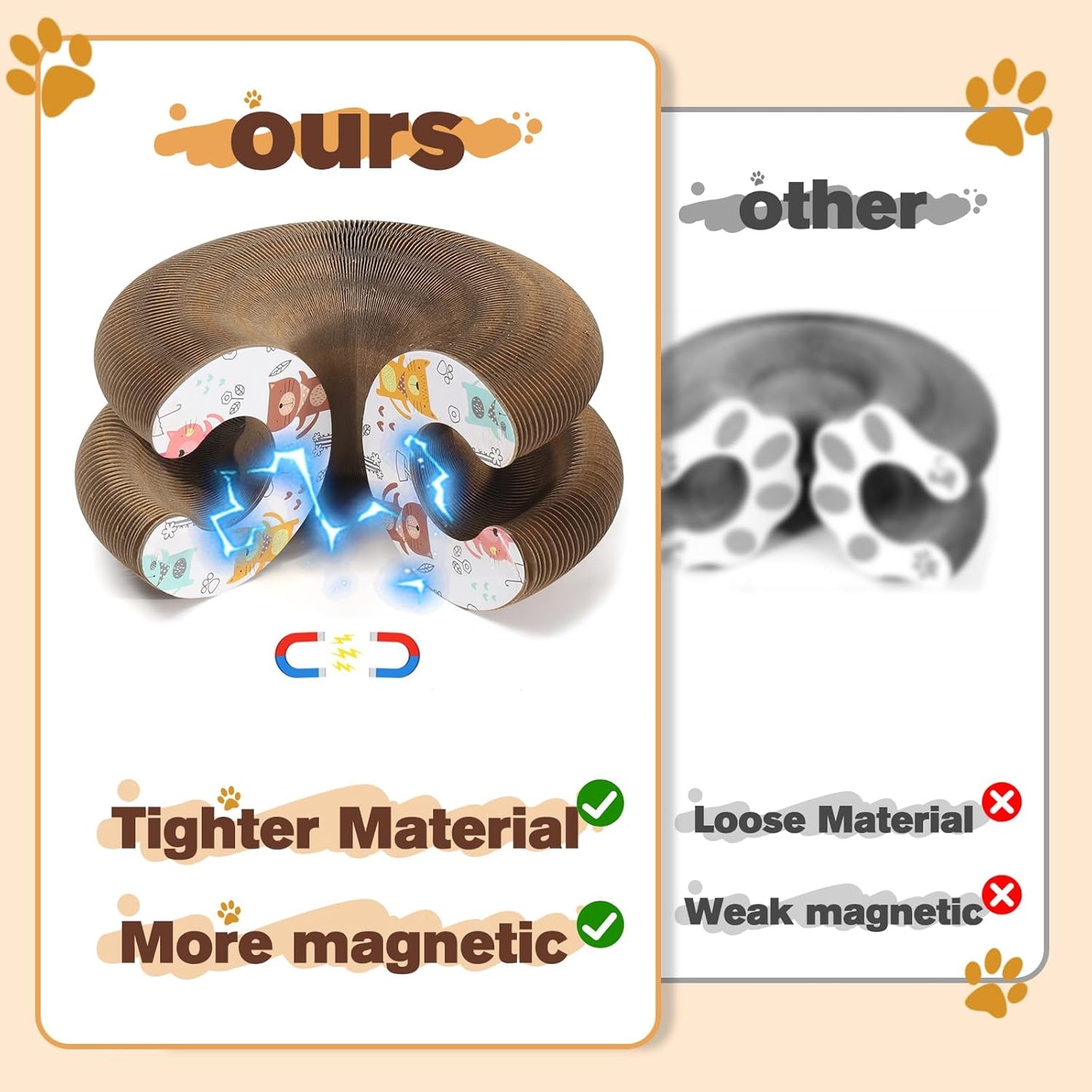 2 PCS Magic Organ Cat Scratcher Board with 6 Balls, Foldable Recyclable Accordion Cats Toy with Ball and Track Adventure, Cat Scratching Pad, Retractable Reversible Furniture Protector(Brown)