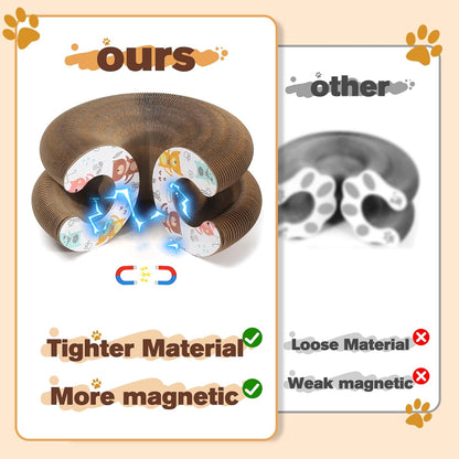 2 PCS Magic Organ Cat Scratcher Board with 6 Balls, Foldable Recyclable Accordion Cats Toy with Ball and Track Adventure, Cat Scratching Pad, Retractable Reversible Furniture Protector(Brown)