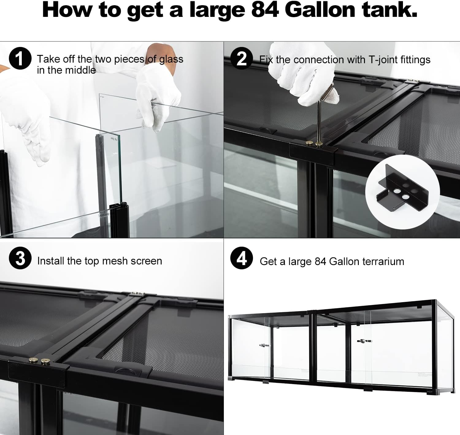 REPTIZOO 84 Gallon Large Reptile Terrarium Extra-Long 60" x 18" x 18" Spliceable Glass Reptile Tank, Double Top Cover Enclosure Habitats - Pawvie