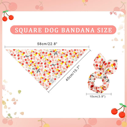 E-Clover Pink Floral Dog Bandanas & Matching Scrunchie Set Cute Dog Scarf Bibs Pet Bandana with Bow Tie for Medium Large Dogs Owner Mom Spring Summer