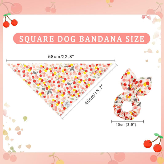 E-Clover Pink Floral Dog Bandanas & Matching Scrunchie Set Cute Dog Scarf Bibs Pet Bandana with Bow Tie for Medium Large Dogs Owner Mom Spring Summer