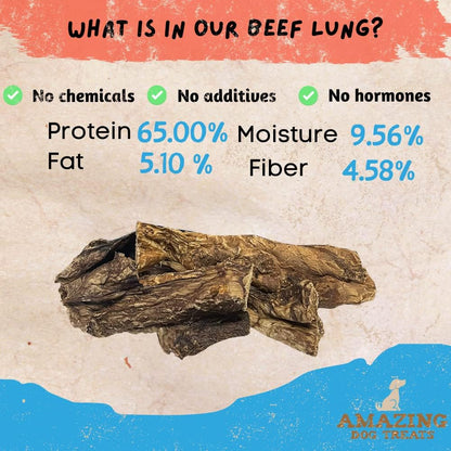 Amazing Dog Treats - Mega Thick Beef Lung Jerky Rewards | 100% Natural, High-Protein, Low-Fat, Grain-Free | (10 Pc/Pk)