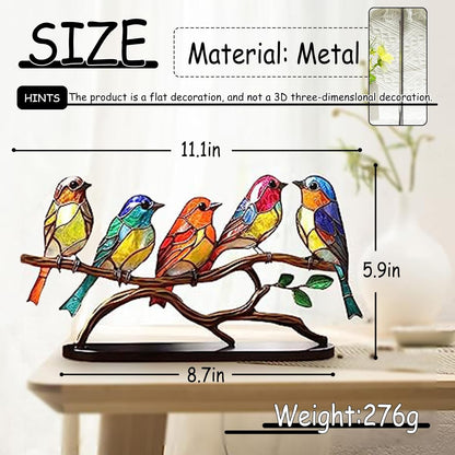 5 Birds on a Branch, Metal Desktop Decorations, Home Bird Decorations for Office, Window, Aviary, Garden, Gifts for Bird Lovers, Boxed Set.