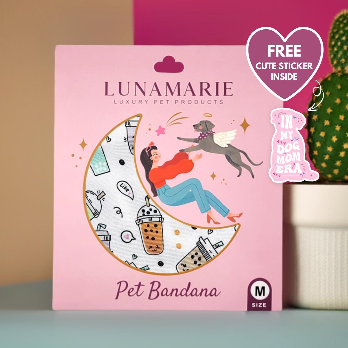 LunaMarie - Luxury Pet Birthday Bandanas -Premium & Silky Poly Fabric | 100% Handmade | Custom Shape Dual Layered (Boba, Large)