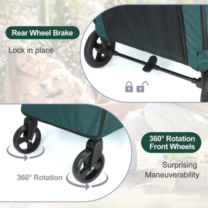 Large Dog Travel Stroller with 4 Heavy Duty Wheels Pet Stroller with Adjustable Handle - Double Doggie Capacity Jogger Wagon with Back Front Door for Small Medium Large Dogs (Dark Green-C) - Pawvie