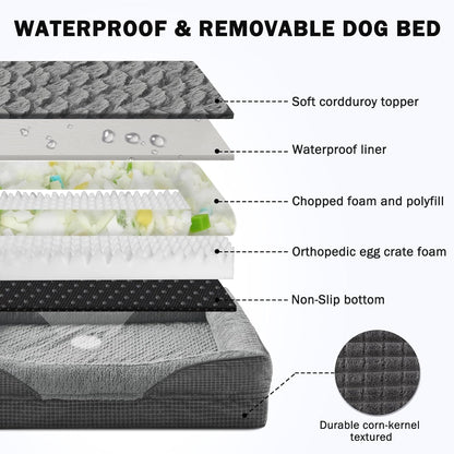 INVENHO Orthopedic Dog Beds Large Sized, XL Washable Egg-Crate Memory Foam Dog Couch Bed with Washable Removable Cover, Waterproof Lining and Nonskid Bottom