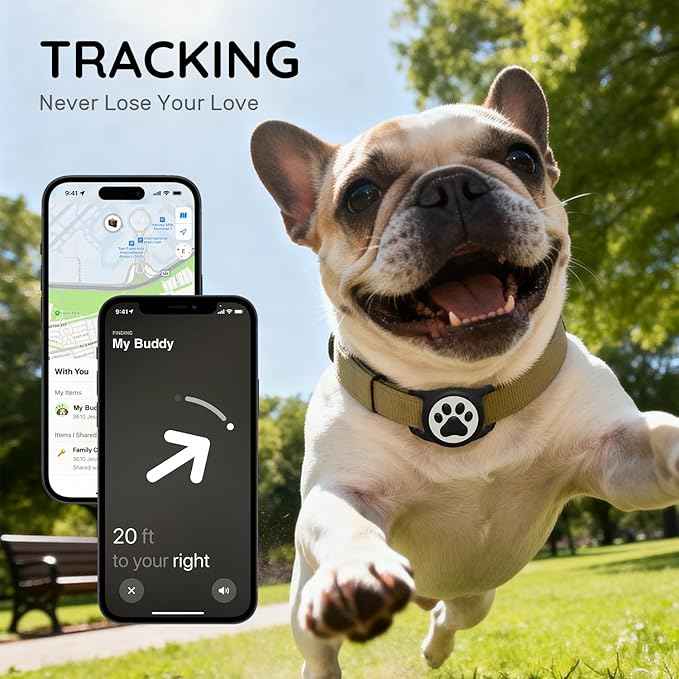 for Airtag Dog Collar Holder, Dog Airtag Holder Waterproof, Lightweight & Soft Silicone Air Tag Case for Pet Collars, Works with Multiple Tracker Tag Products (Black, 1 Pack)